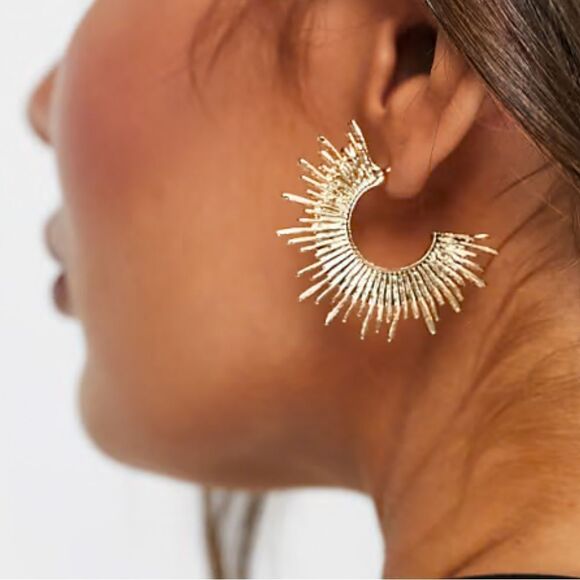 sun radiant gold hoop earrings H4 - Picture 2 of 5